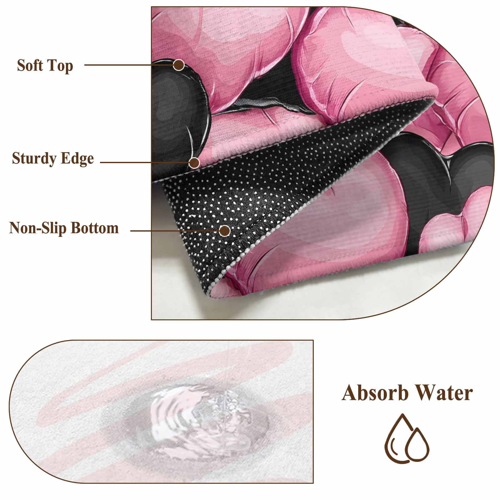 Rectangle Area Rugs 6 x 9 Ft, Valentine's Day Non-Slip Residential Carpet, Romantic Love Heart Ballons Pink and Black Indoor Crawling Mats Runner Rugs for Living Room/Dining Room/Bedroom