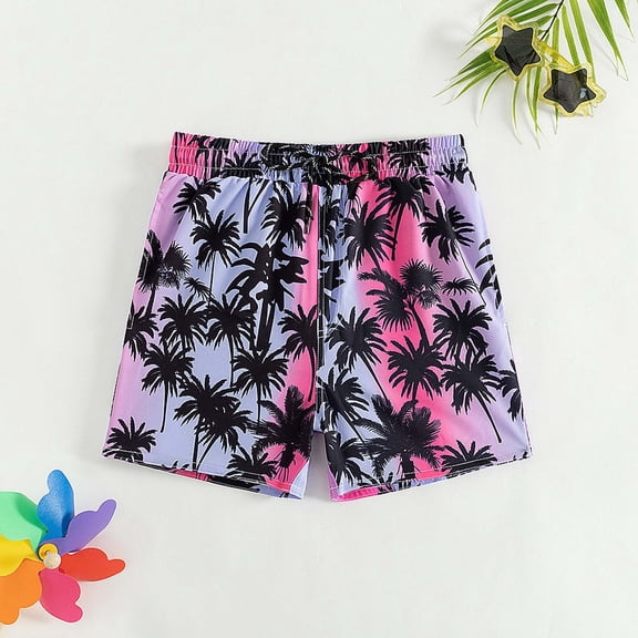 FASHOFT Boys Swim Trunks with Boxer Brief Liner Compression Boy Bathing Suit Quick Dry Beach Swimsuit Swim Shorts Light Purple