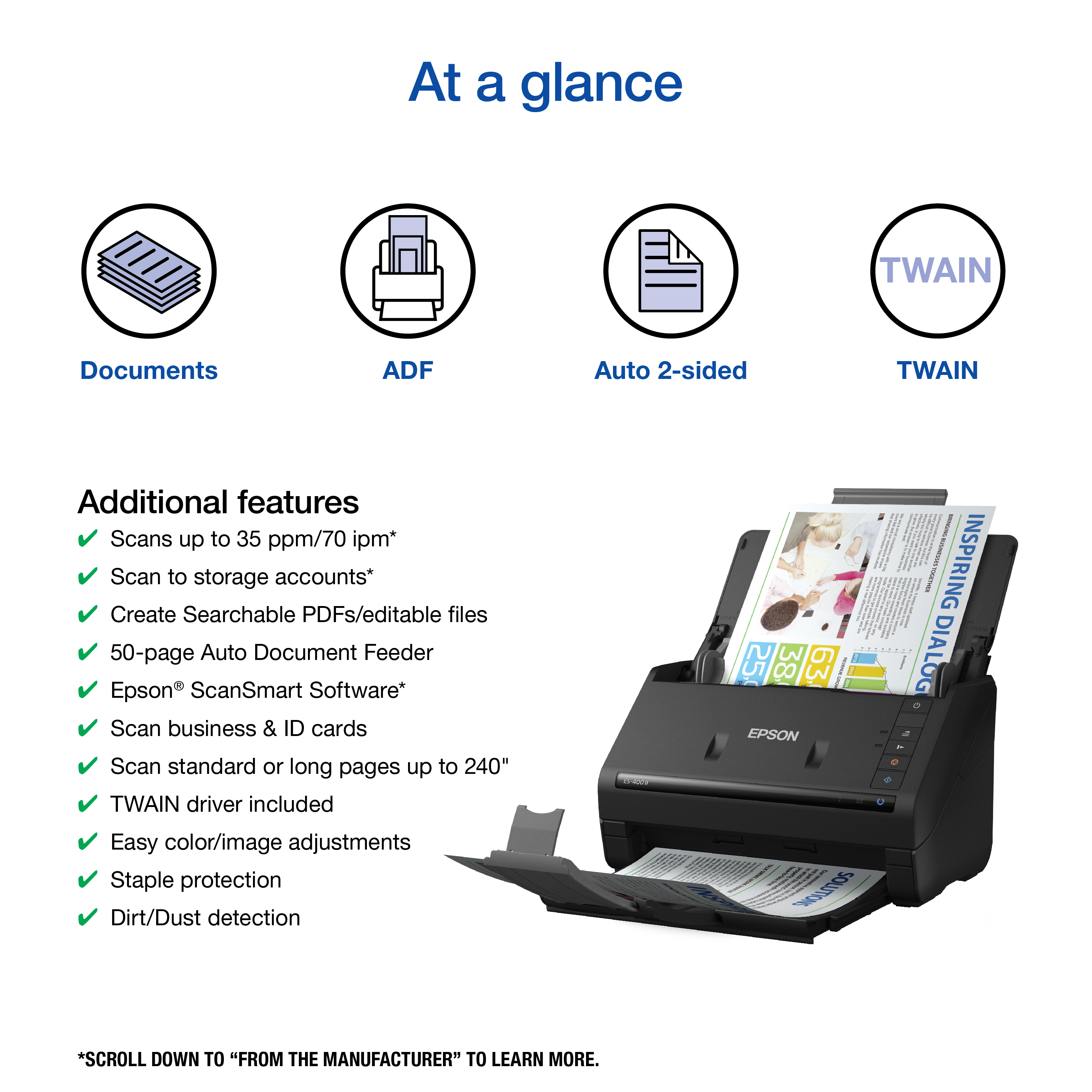 Epson WorkForce ES-400 II Color Duplex Desktop Document Scanner for PC and Mac, with Auto Document Feeder (ADF) and Image Adjustment Tools - image 3 of 8