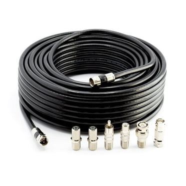 THE CIMPLE CO - 50' RG6 Black & 6 Universal Coaxial Cable Connector Ends - F81 RCA BNC Adapters