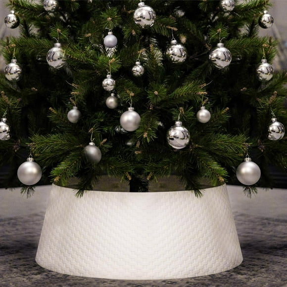 Collar para árbol de Navidad, nido de árbol, mimbre, plástico blanco