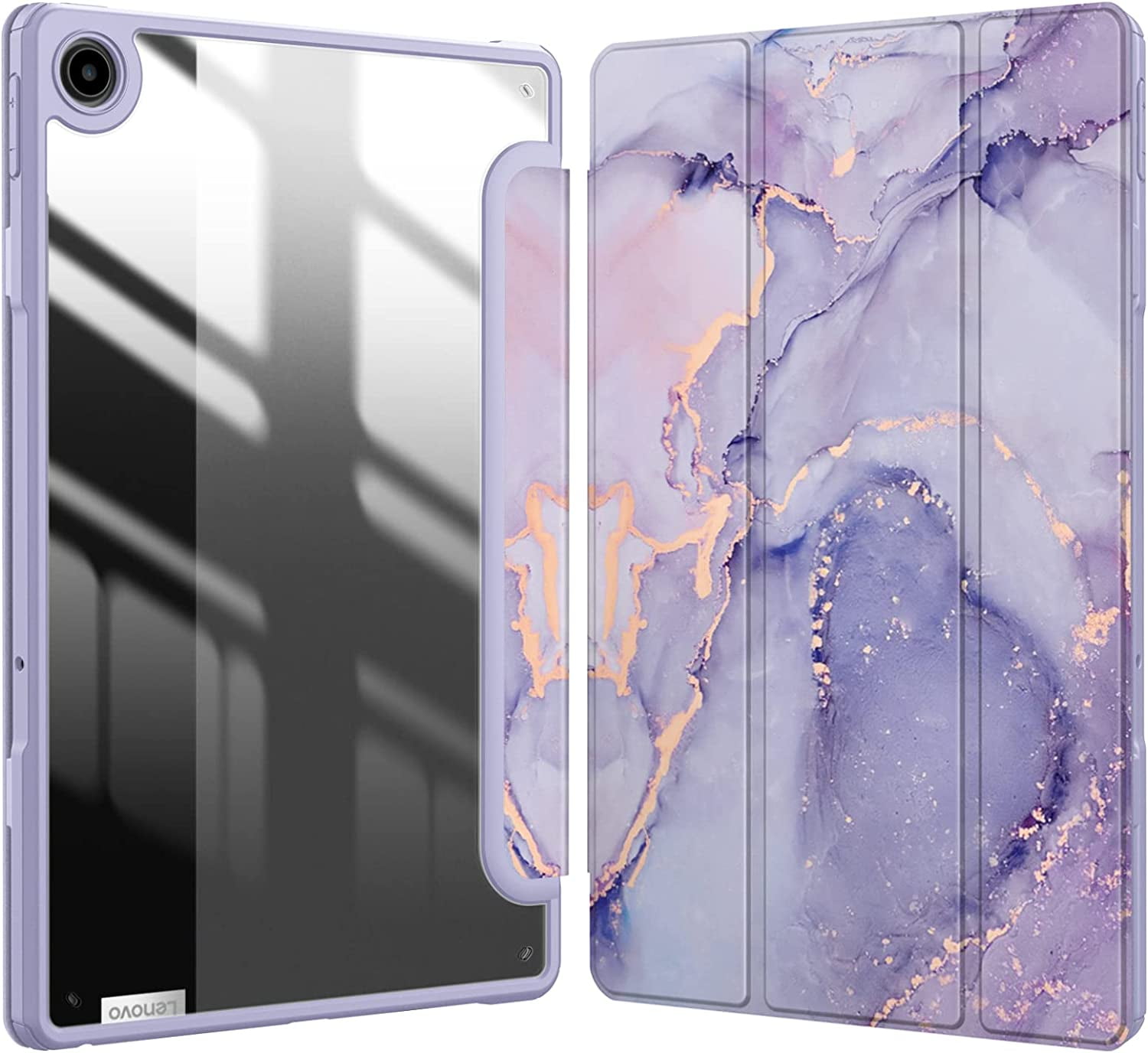 Fintie Hybrid Slim Case for Lenovo Tab M10 Plus (3rd Gen) 10.6 2022, Shockproof  Cover with Clear Transparent Back Shell for Lenovo Tab M10 Plus Gen 3 10.6  Tablet (Z-Lilac Marble) 