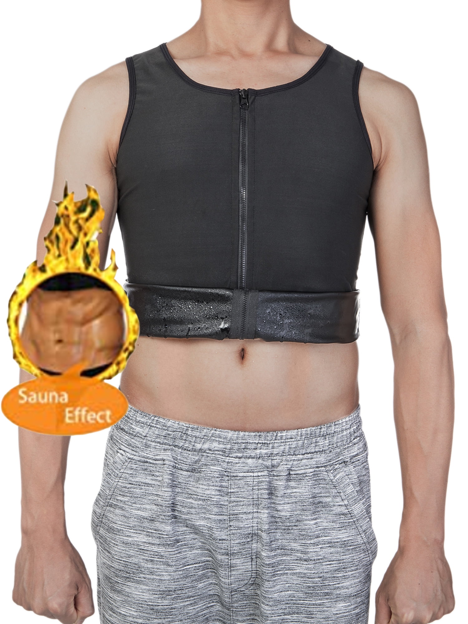XL Men Hot Neoprene Workout Sauna Tank Top Zipper Waist Trainer Vest Weight Loss Body Shaper Compression Shirt Gym Clothes Corset by Aliver