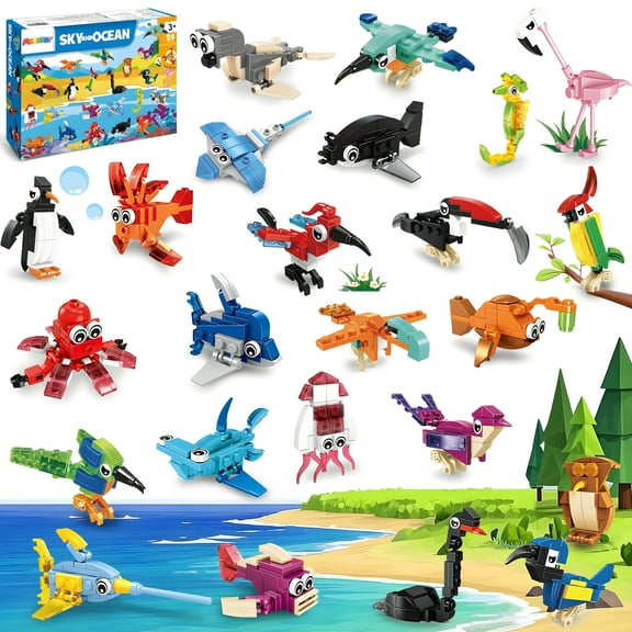 MOONTOY Advent Calendar 2025 Kids Toy, 24 Day Pack Party Favors for Kids, 3-in-1 Mini Animal Building Blocks Sets, STEM Toy Xmas Gifts Party Favors Stocking Stuffers Ages 5 6 7 8 9 10 11 12+ Year Old