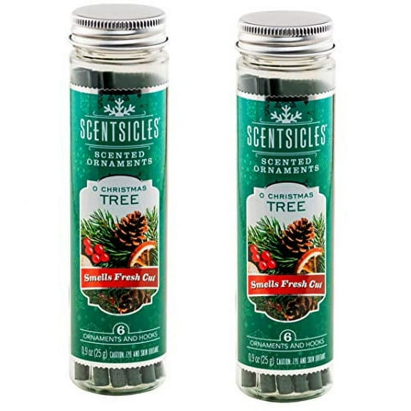 Scentsicles O Christmas Tree Scented Ornaments with Hooks - 2 Bottles (12 Sticks Total)