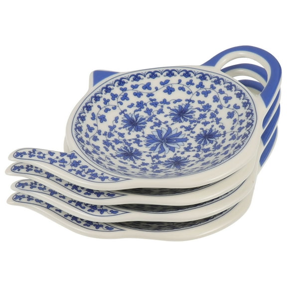 MUSEYA Ceramic Teapot Shaped Tea Bag Holder Blue Heatresistant Storage Dish for Sauce Dessert 4 Pieces