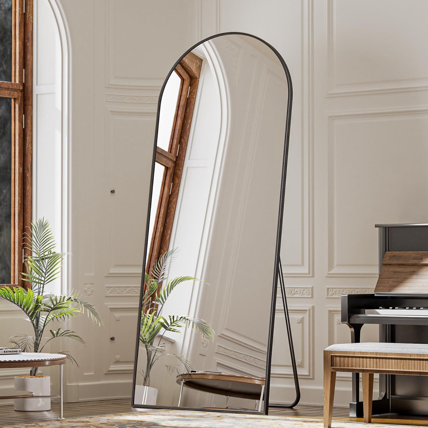Anyrose 64.2"x21" Arched Full Length Mirror Free-standing Floor Mirror, Black