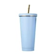 thumbnail image 2 of Last Chance 1*Thermos Cup, 1*Straw,Stainless Steel Straw Cup with Gold Rim 500Ml Bu2,Double Layer Stainless Steel Portable Edged Insulation Cup Creative Straw Cup Durable Paint 500Ml, 2 of 9