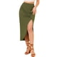 thumbnail image 1 of Falda larga con pliegues y abertura lateral Allegra K Verde oliva XL, 1 of 6