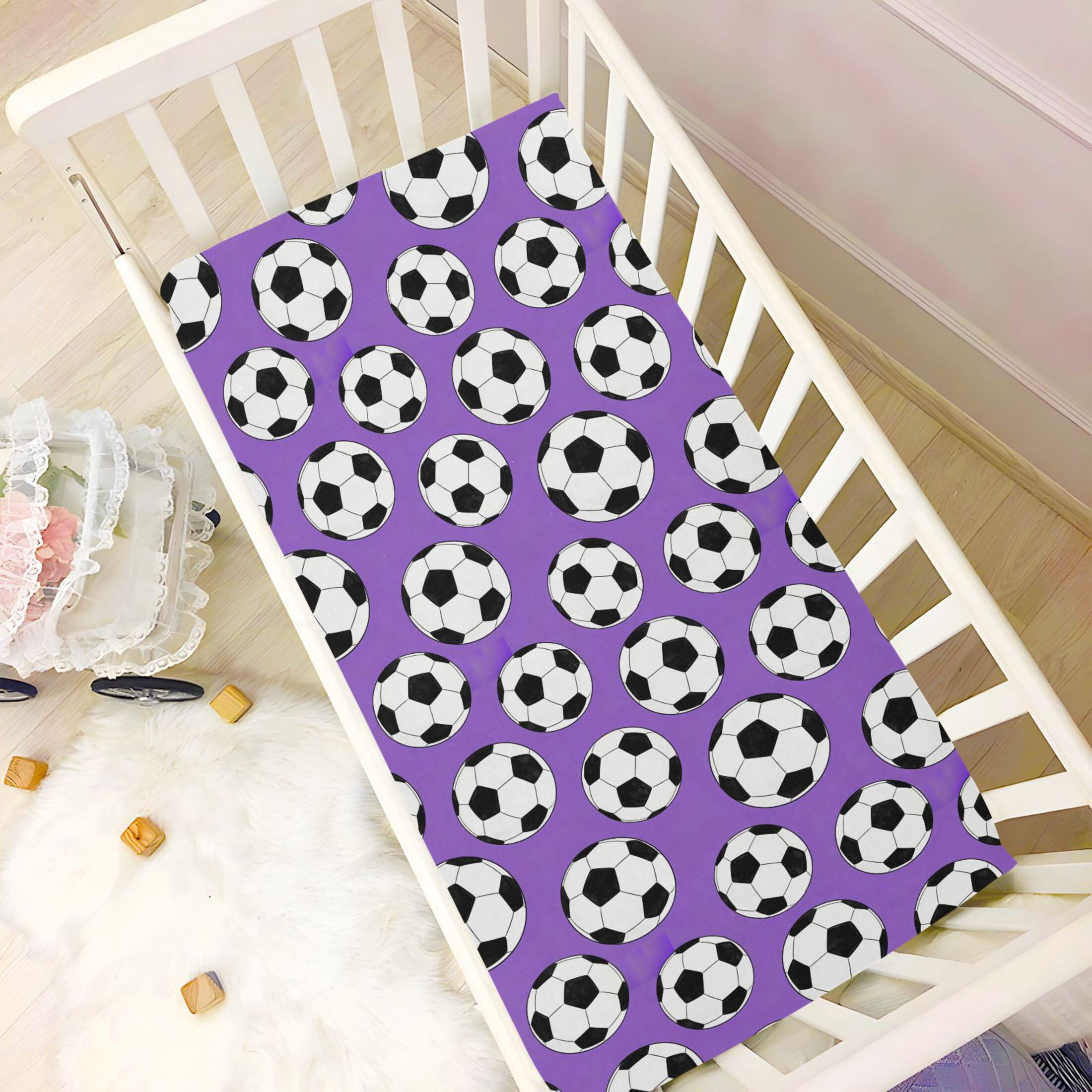 Baby Essentials 52”x 28”- Standard Cotton-like Modal Elastic- Purple Football Design Crib Sheets for Newborns and Toddlers
