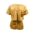 thumbnail image 6 of Travel Outfits for Women 2 Piece Sets Summer Outfit Clothing Set Female V-Neck Short Sleeve Tops Pants Sets Casual Pant Style S_479 Women's Tracksuits Yellow S, 6 of 6