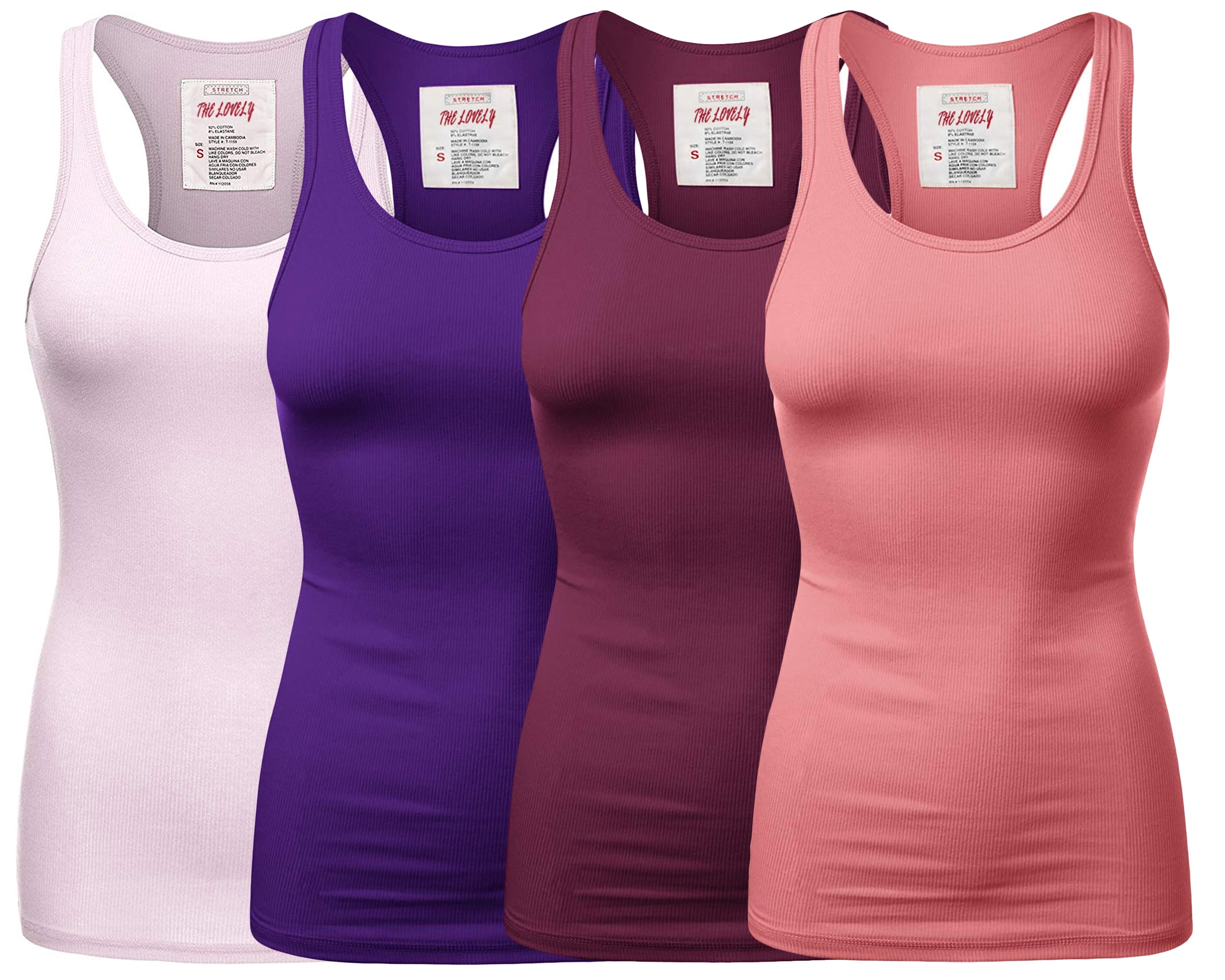 Women & Plus Solid Ribbed Knit Stretch Workout Racerback Tank Top (4PK ...