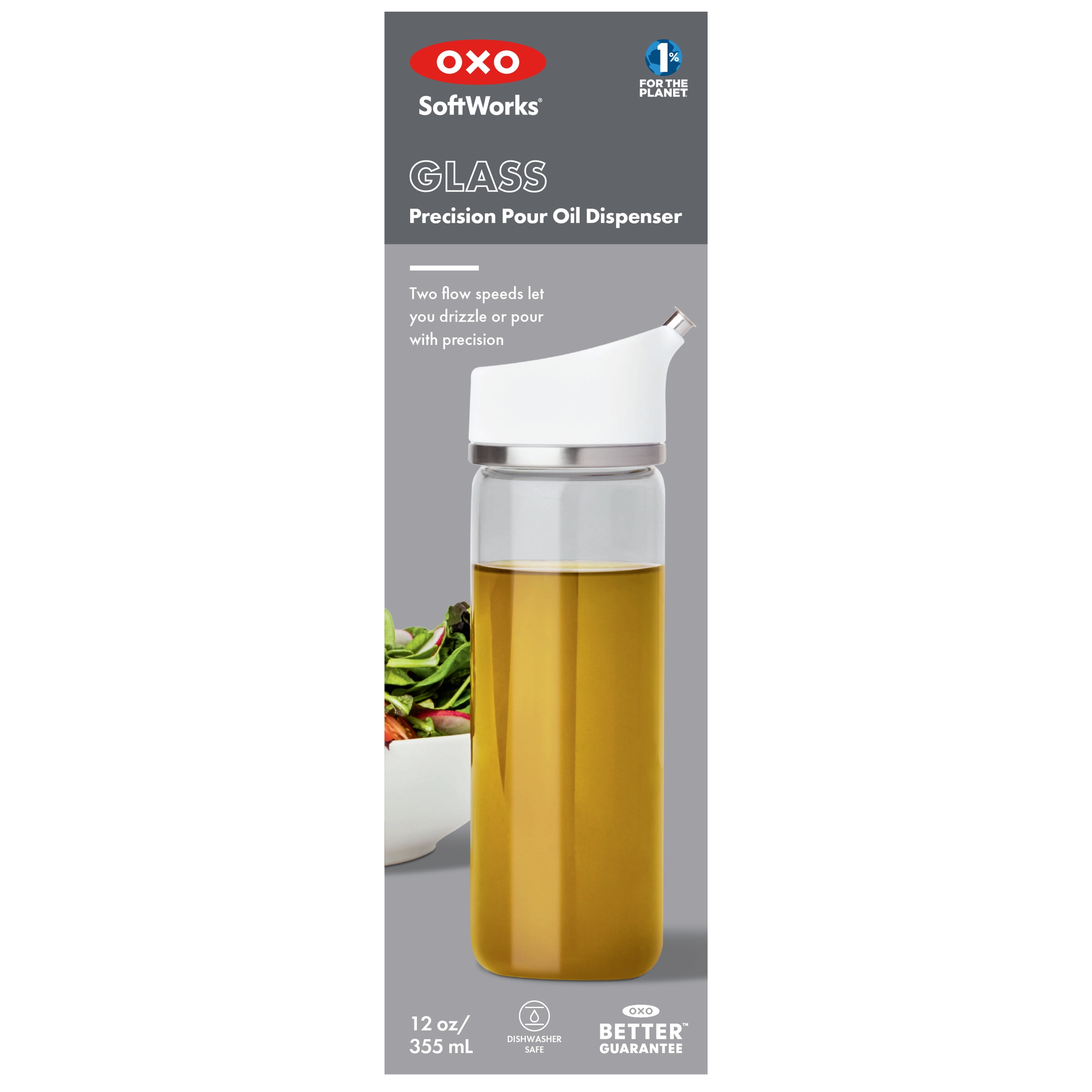 OXO SoftWorks Glass 12 oz Oil and Vinegar Dispensing Bottle with Precision Pour Dispenser