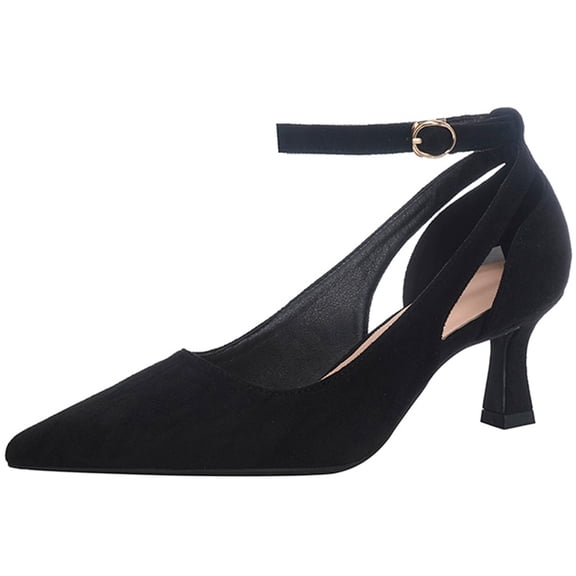 DADAWEN Women's Pointed Toe Pumps Ankle Strap with Spool Heel Elegant Dress Shoes for Wedding Party Formal Occasions