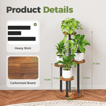 Bamworld 3 Tier Metal Plant Stand - Heavy Duty Indoor Outdoor Flower Pot Shelf