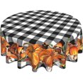 thumbnail image 1 of Nappe d'Automne pour l'Action de Grâce Ronde 60 Pouces, Nappe de Table Citrouille de Récolte d'Automne, Nappe à Carreaux Noir Blanc Gris en Polyester Imperméable Décor Cadeaux pour Fête de Vacances Pique-Nique, 1 of 5