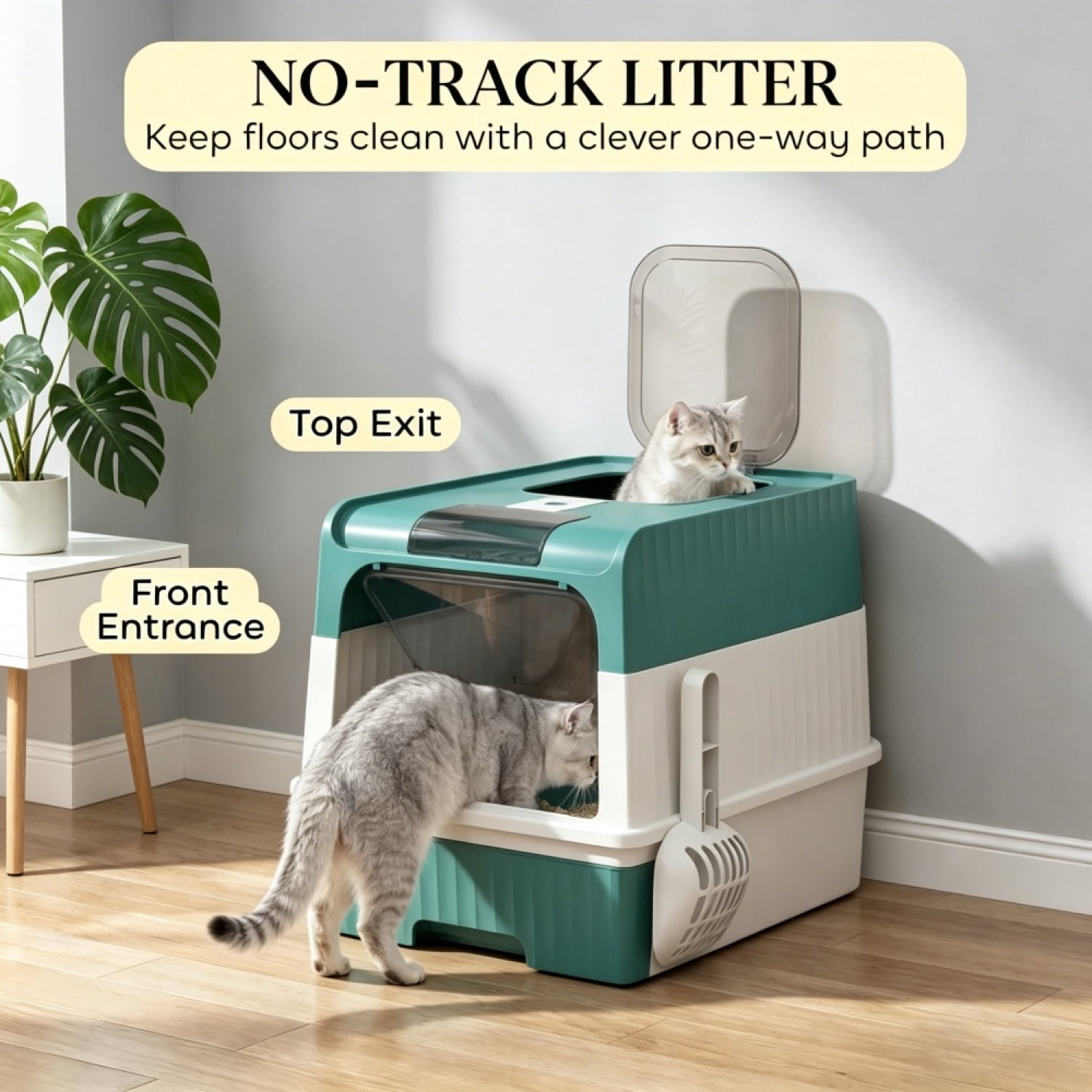 FENGFAN Enclosed Cat Litter Box with Anti-Tracking Top Exit, 18.9" for Cats 1 Pack