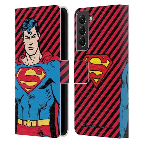 Head Case Designs Officially Licensed Superman DC Comics Vintage Fashion Stripes Leather Book Wallet Case Cover Compatible with Samsung Galaxy S22+ 5G