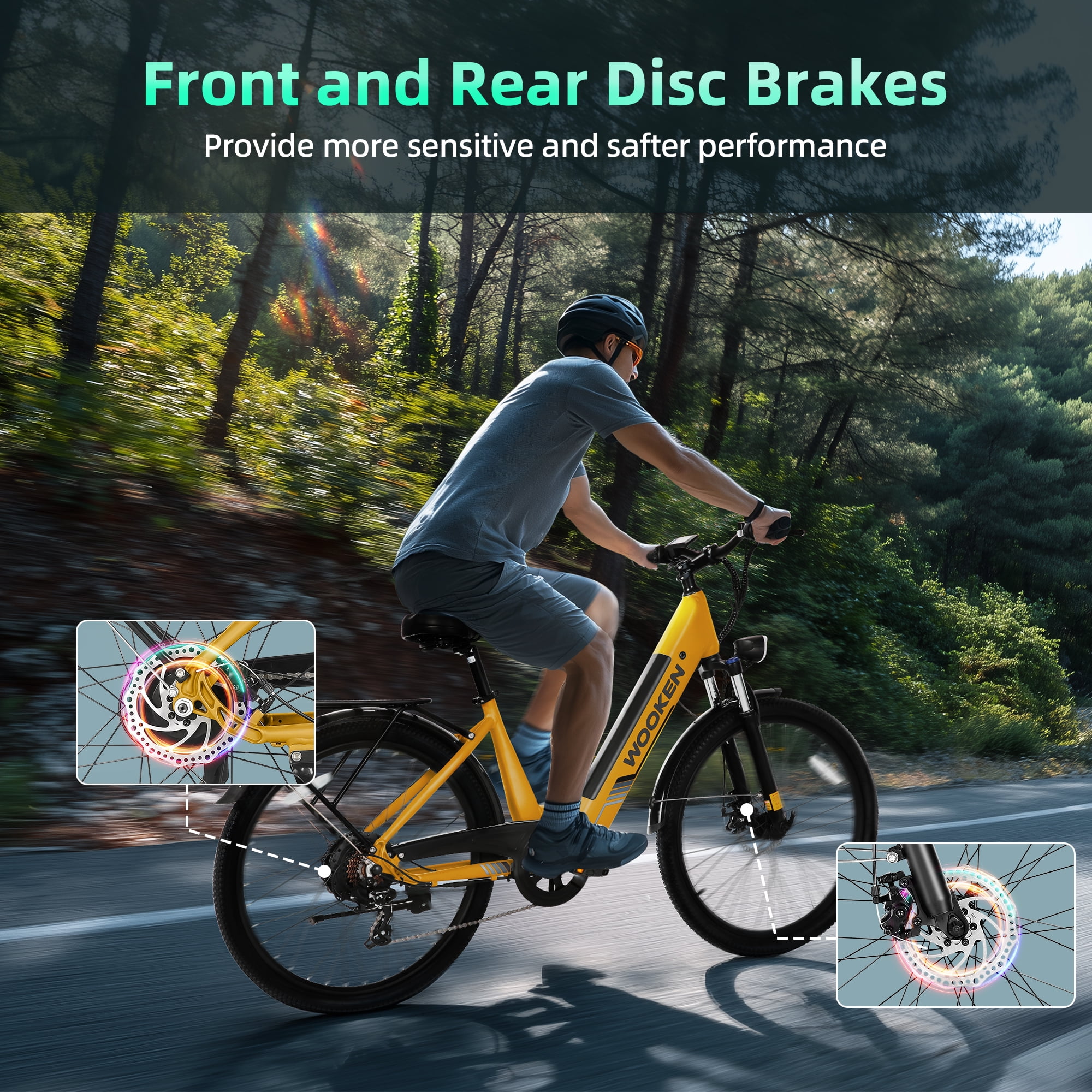 WOOKEN Electric Bike for Adults ,48V 10.4Ah Removable Battery and up to 50Miles 19.8MPH, 26" x 2.1" Electric Commuter Bike with 7-Speed and Front Suspension, UL 2849