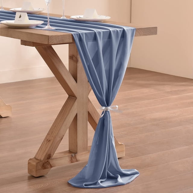 Chiffon Table Runner 28.4x120.1 Inches Sheer Wedding Runner Romantic Rustic Table Runner for Wedding Party Baby Shower Decorations,Dusty Blue