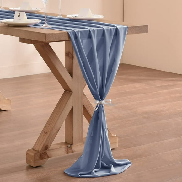 Socomi Chemin de Table en Chiffon Bleu Poussiéreux 14 Pieds 29x170 Pouces Chemin de Mariage Romantique Rustique pour Pâques l'Action de Grâce Noël Décorations de Baby Shower