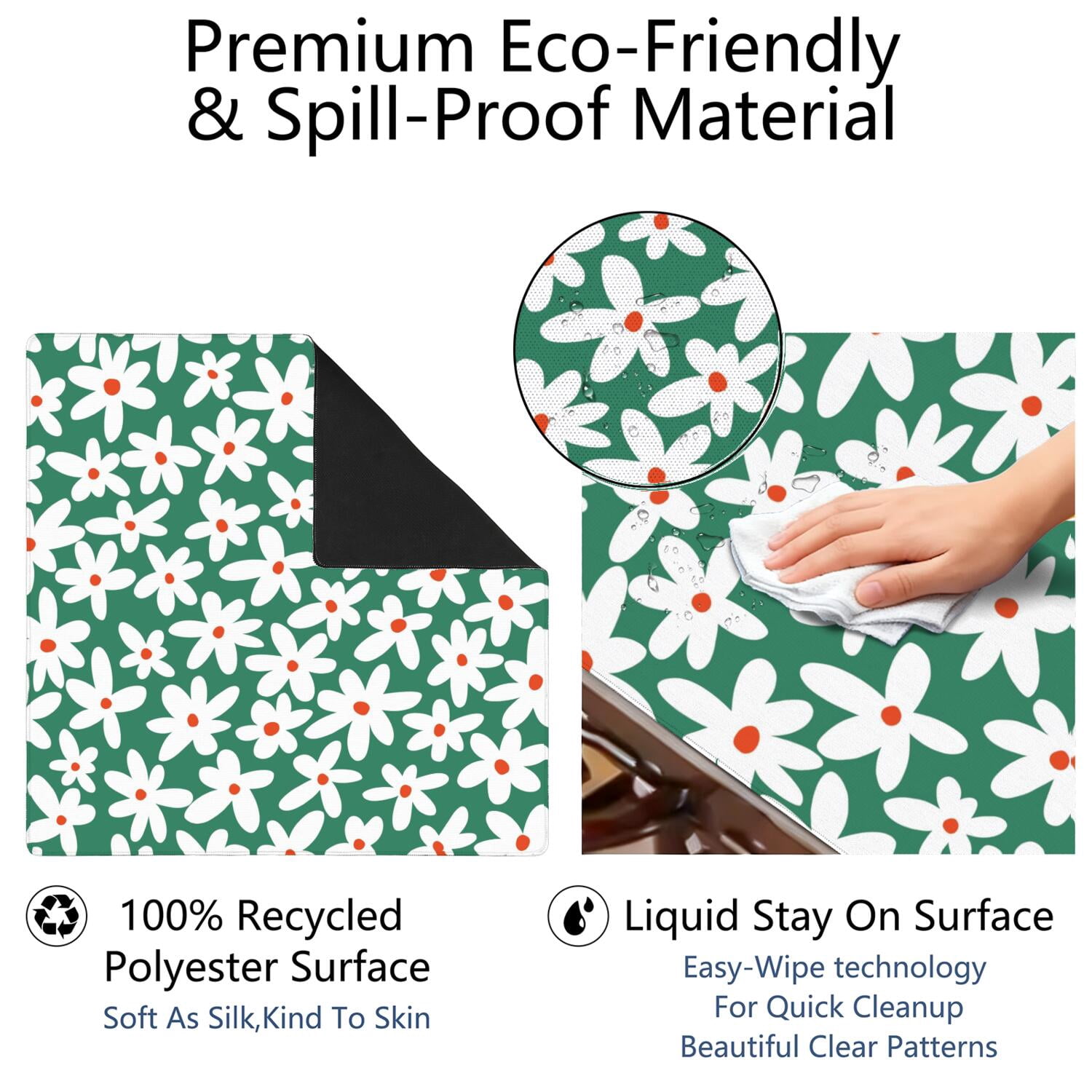 Classic Floral Style Extra Large Rubber Cover for Game Tables 31.5 Inch Square Mahjong Pad with Non-Slip Backing & Quiet Surface for Tile Play