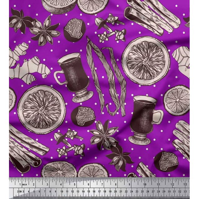 Soimoi Poly Georgette Fabric Dot,Spices & Cups Printed Fabric 1 Yard 52 Inch Wide