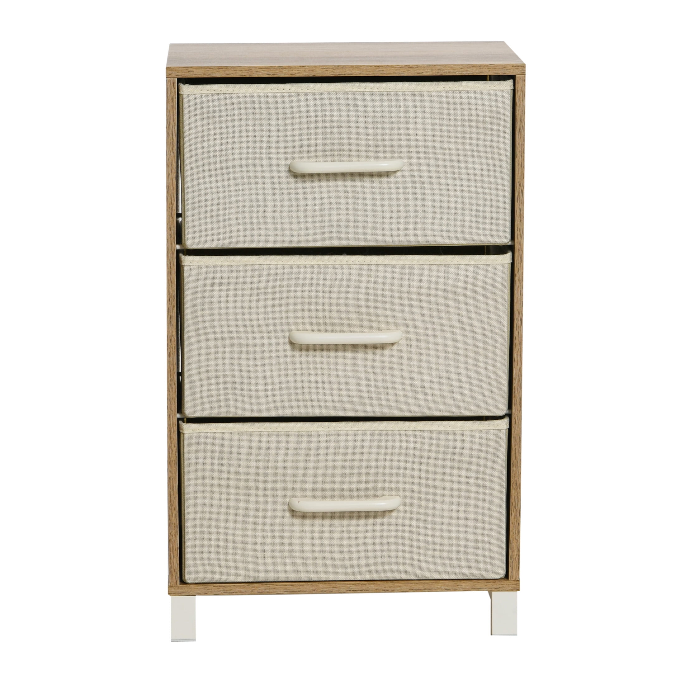 Household Essentials Dresser Nightstand Chest of Drawers Coastal Oak Rustic Wood Grain with 3 Beige Strorage Drawers