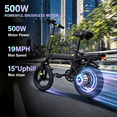 thumbnail image 2 of 14" Electric Folding Bike for Adults,500W Motor , 19mph, 18-32 Miles Range,Removable 36V12Ah Battery for Commuting, Class2, 2 of 7