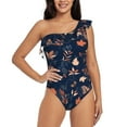thumbnail image 2 of Picia Autumn Leaves With Blue Pattern Women's One Piece Swimsuits,One Shoulder Swimwear Asymmetric ,Ruffle Monokinis Bathing Suits,High Waisted Flattering Bathing Suits-Small, 2 of 8