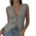 thumbnail image 2 of Drses Tank Tops for Women Summer Basic V Neck Crochet Knit Vest Sexy Button Casual Sleeveless Top, 2 of 5