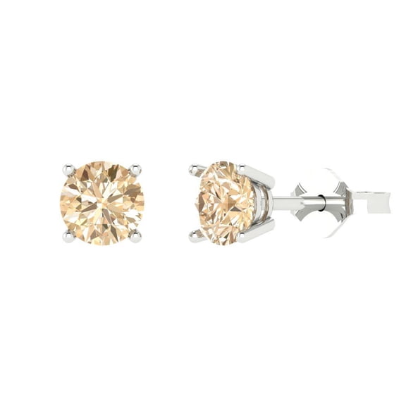 1 ct Push-Back Stud Earrings for Women | 5.0mm Round Cut Natural Morganite | 18K White Gold