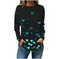 thumbnail image 2 of Womens Tops Valentine's Day Long Sleeves Printed Loose Round Neck Casual T-shirt Gifts for Her Black L, 2 of 5