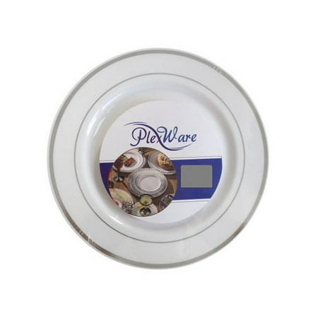 

Plexware Collection 10.25 White w/ Silver Band Dinner Plastic Plates 10ct.