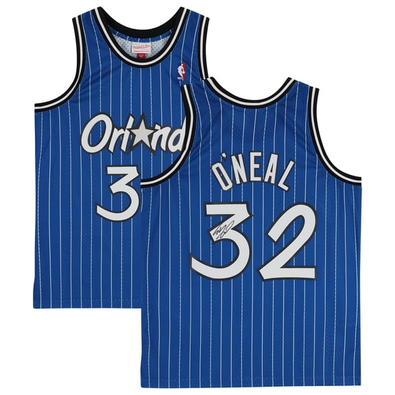 Shaquille O'Neal Orlando Magic Autographed Mitchell & Ness Hardwood Classic Swingman 1995-1996 Blue Pinstripe Replica
