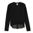 thumbnail image 1 of bar III Womens Chiffon Trimmed Knit Sweater, Black, X-Large, 1 of 2