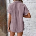 thumbnail image 5 of Clearance under 10$ Sevevn Woman Fashion Solid Color Button Pocket Short Sleeve Turndown Collar Blouse Tops Family Gifts Purple S, 5 of 7