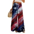 thumbnail image 2 of American 250th Anniversary Pants for Women United States American Flag Print Elastic High Waist Pants Slit Baggy Wide Leg Casual Comfy Pajama Bottoms, #01 Deep Red, S, 2 of 6
