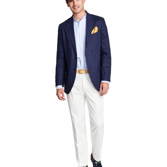 Nautica Mens Solid Linen Two Button Blazer Jacket, Blue, 40 Long