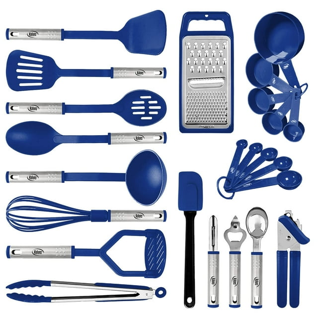 Kitchen Cooking Utensil Set 24 Nylon and Stainless Steel Utensil Set, Non-Stick and Heat Resistant Cooking Utensils Set, Kitchen Tools, Useful Pots and Pans Accessories and Kitchen Gadgets (Blue)…