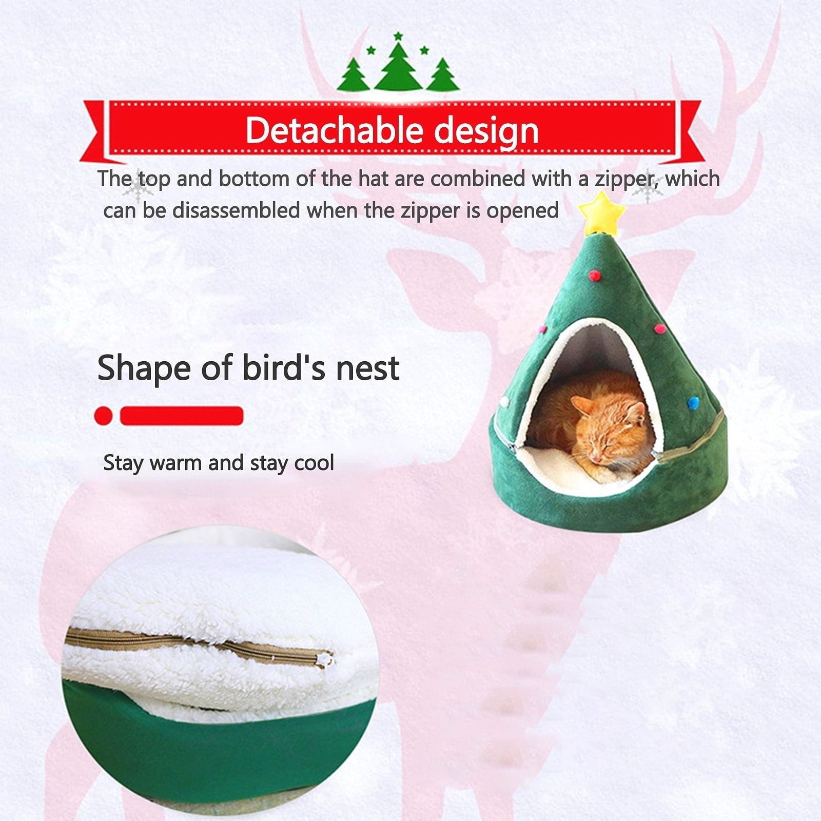 Christmas Tree Cat House, Cat Christmas Tree, Christmas Cat Bed Tent Cave Nest House Cute Pet Cave Beds, Comfortable Triangle Cat Bed Pet Tent House for Small Dog or Bunny
