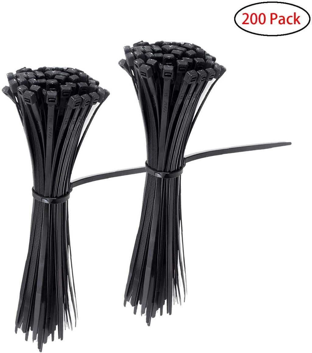 200PCS Self-Locking Cable Zip Ties Heavy Duty Releasable Nylon Black Wire Wrap 