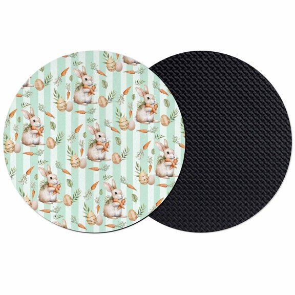 Easter Bunny Coasters Set of 2, Absorbent Coasters for Drinks, Spring Easter Eggs Botanical Green Striped Coaster for Desk Coffee Table Protection, Home Decor House Warming Gifts 4"