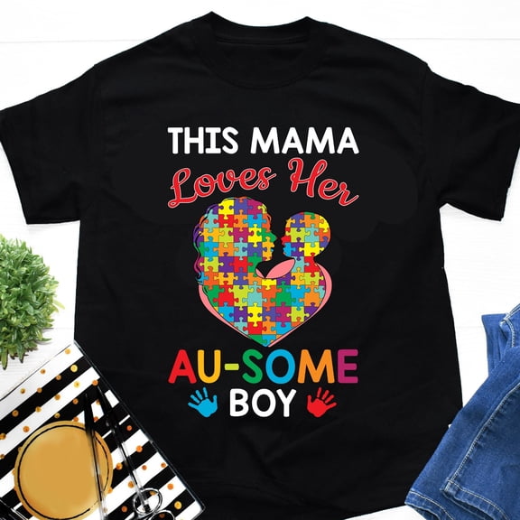 MilkCho This Mama Loves Her Au-some Boy Autism T-Shirt, Autism Awareness Best Gift Shirt, Special Gift