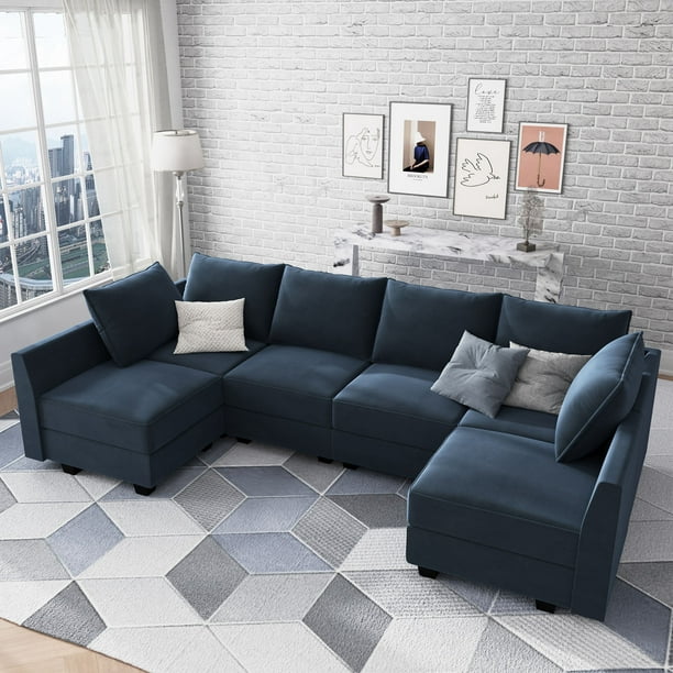 HONBAY Mid-Century Velvet Sectional Sofa Couch for Living Furnitures ...