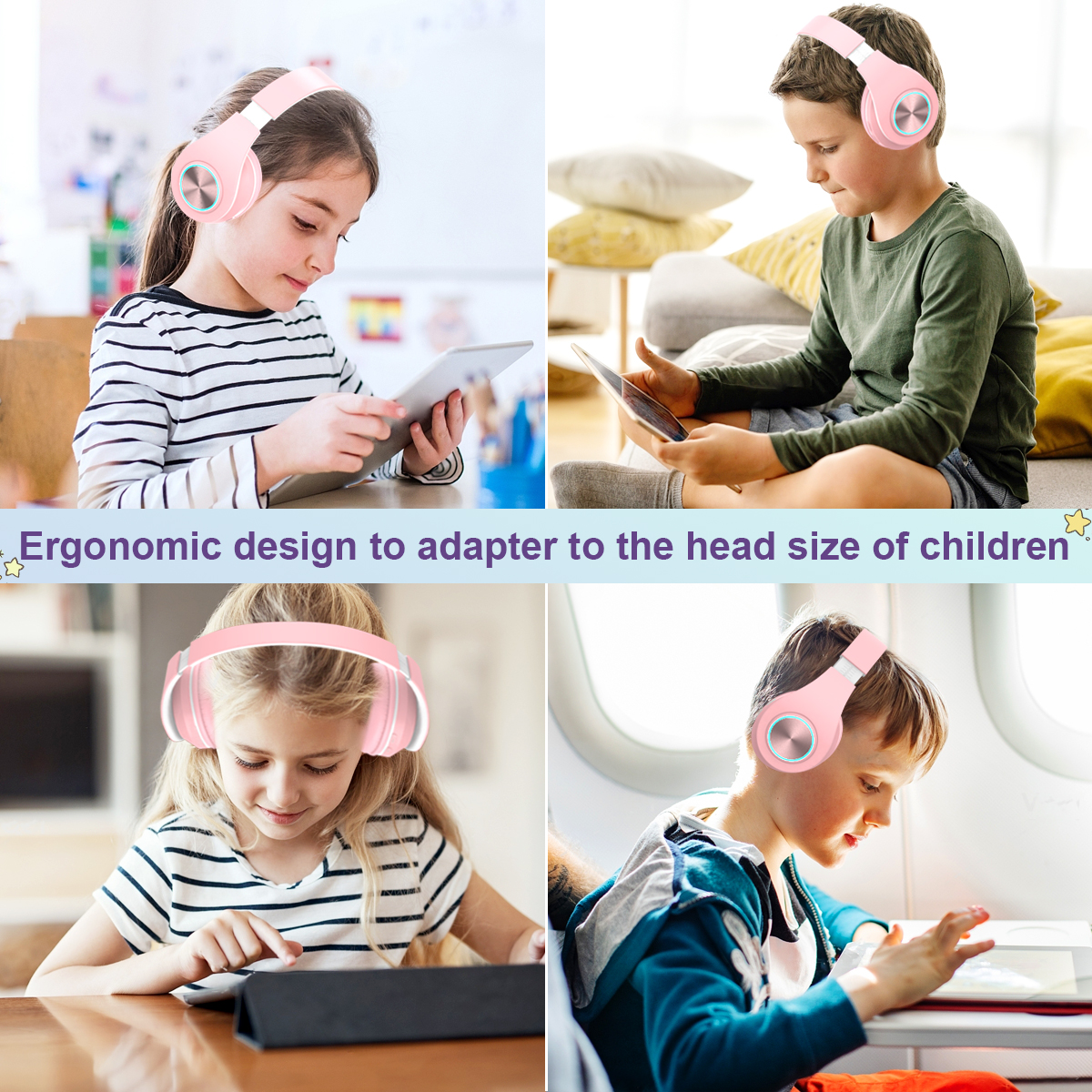 Hoey Bluetooth Kids Headphones, Foldable, 12H Battery, Pink photo 6