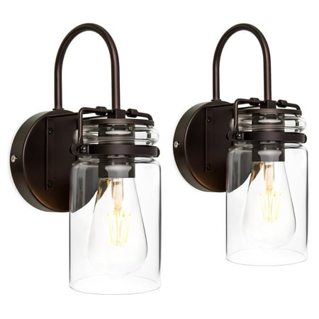 Best Choice Products Industrial Metal Hardwire Wall Light Lamp Sconces with Clear Glass Jar Shade, Bronze, Set of (Best Lighting For Bathroom With No Windows)