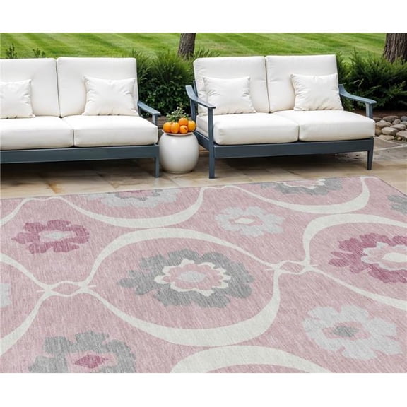 HomeRoots 589635 8 x 10 ft. Medallion Washable Indoor & Outdoor Rectangle Area Rug, Pink, Blush & Gray