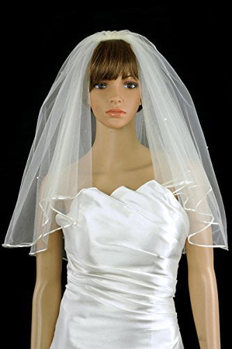 2T Ivory Elbow Length Satin Rattail Edge Bridal Wedding Veil 