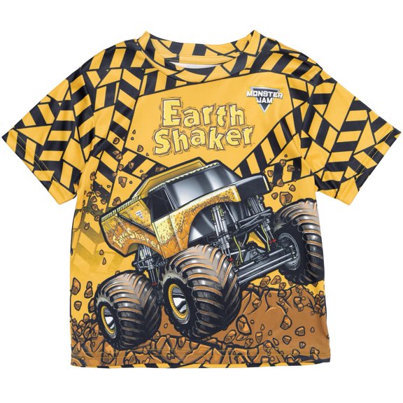 Camiseta Monster Jam Earth Shaker para niños pequeños amarilla 5T